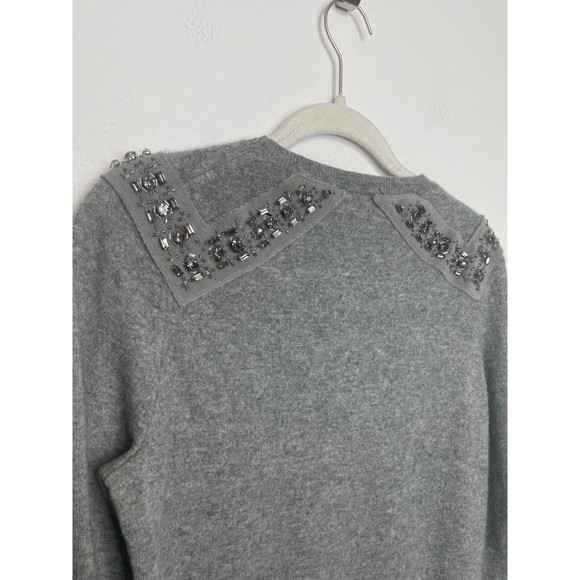 J. Crew  XS Sweater Gray Jeweled-Shoulder Cashmere Knit Pullover Crewneck - Picture 15 of 16